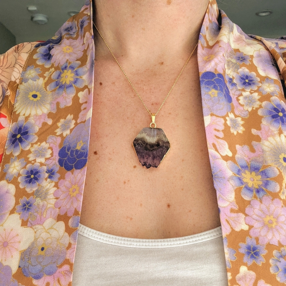 14K Gold Amethyst Slice Necklace